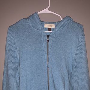 Blue Ribbed Sweater Zip Up